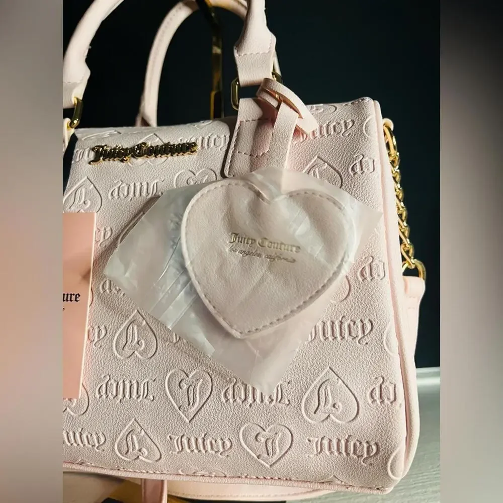 Juicy Couture Fame Pink Satchel Heart Embossed w/ Charm & Crossbody Strap NWT